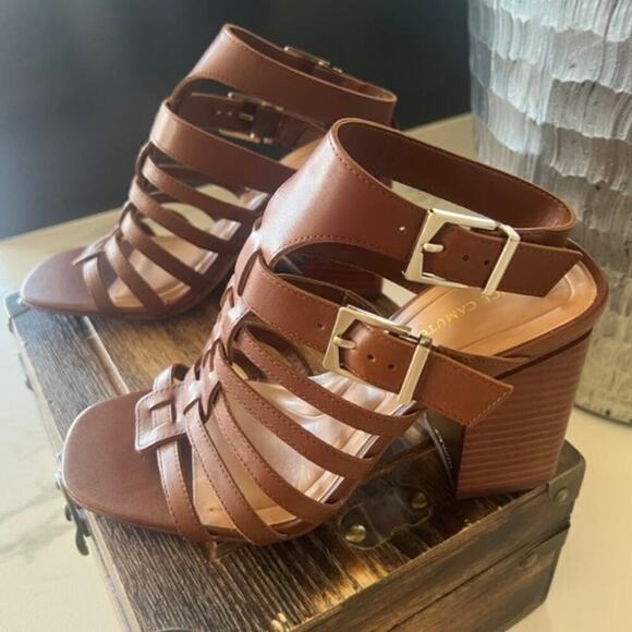 Vince Camuto Hicheny Heeled Sandals in Cognac - Picture 5 of 10